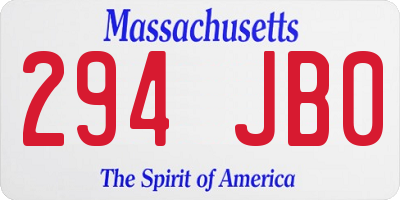 MA license plate 294JB0