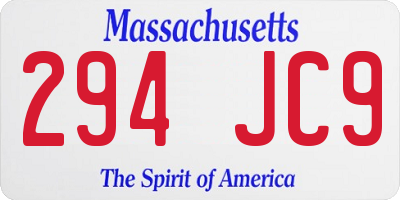 MA license plate 294JC9