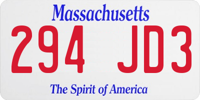 MA license plate 294JD3