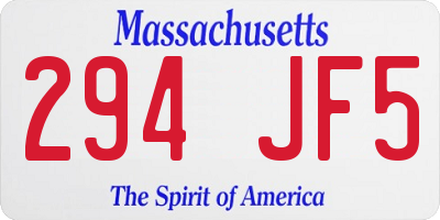 MA license plate 294JF5