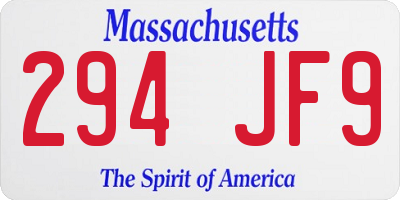 MA license plate 294JF9