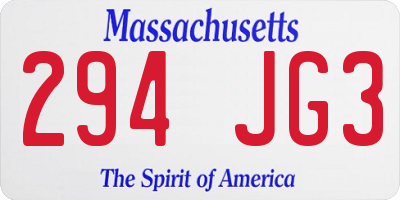 MA license plate 294JG3