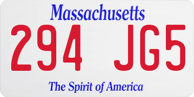 MA license plate 294JG5