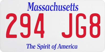 MA license plate 294JG8