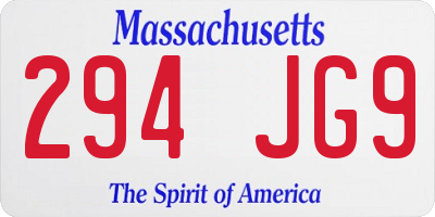MA license plate 294JG9