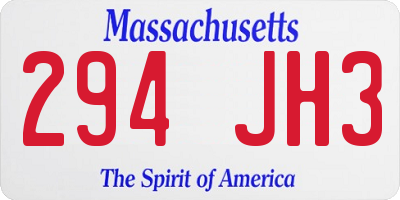 MA license plate 294JH3