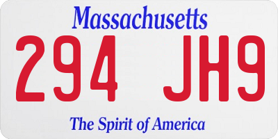MA license plate 294JH9