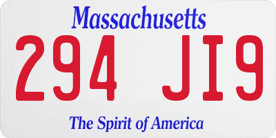 MA license plate 294JI9