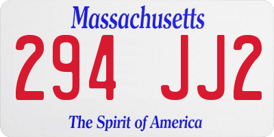 MA license plate 294JJ2