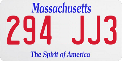 MA license plate 294JJ3
