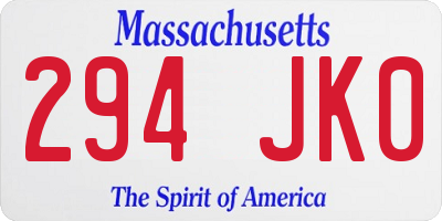 MA license plate 294JK0