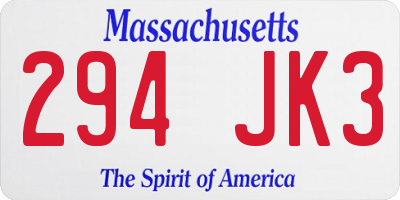 MA license plate 294JK3