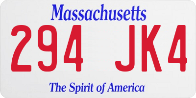 MA license plate 294JK4