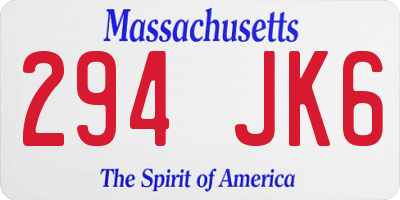 MA license plate 294JK6