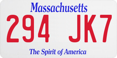 MA license plate 294JK7