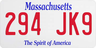 MA license plate 294JK9