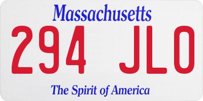 MA license plate 294JL0