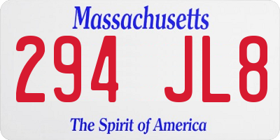 MA license plate 294JL8