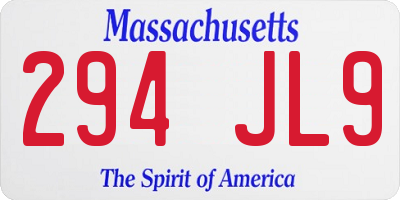 MA license plate 294JL9
