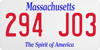 MA license plate 294JO3