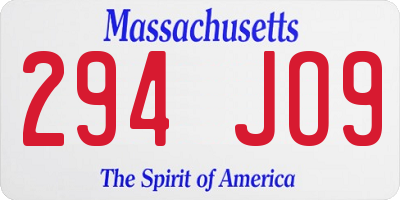 MA license plate 294JO9