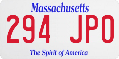 MA license plate 294JP0