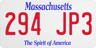 MA license plate 294JP3