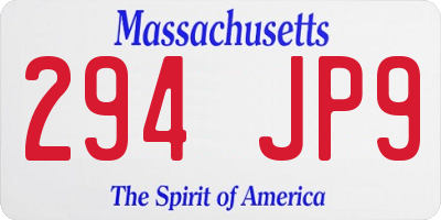 MA license plate 294JP9