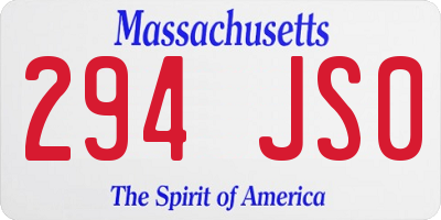 MA license plate 294JS0