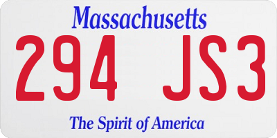 MA license plate 294JS3