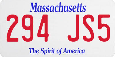 MA license plate 294JS5