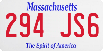 MA license plate 294JS6