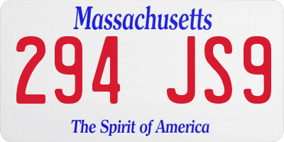 MA license plate 294JS9