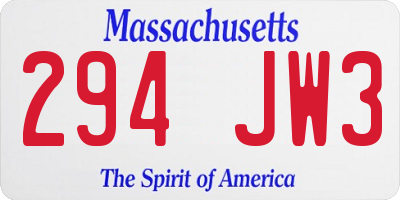 MA license plate 294JW3