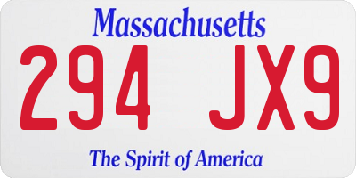 MA license plate 294JX9