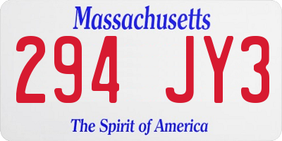 MA license plate 294JY3