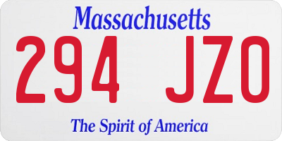 MA license plate 294JZ0