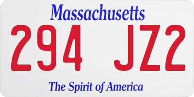 MA license plate 294JZ2