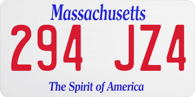 MA license plate 294JZ4