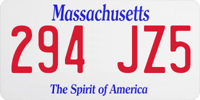 MA license plate 294JZ5