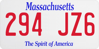 MA license plate 294JZ6