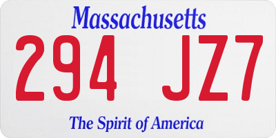 MA license plate 294JZ7