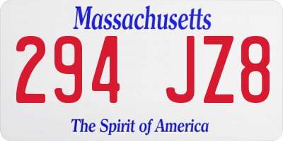 MA license plate 294JZ8