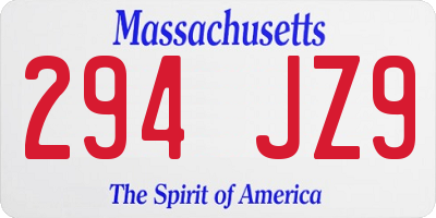 MA license plate 294JZ9