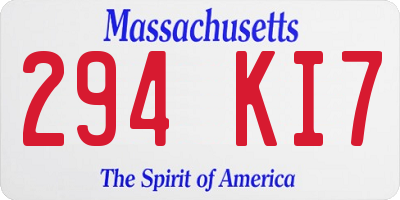 MA license plate 294KI7