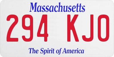 MA license plate 294KJ0