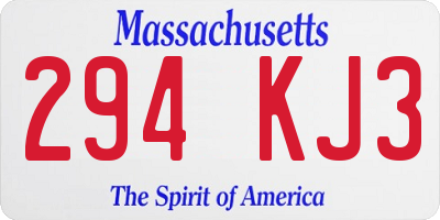 MA license plate 294KJ3