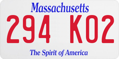 MA license plate 294KO2