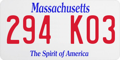 MA license plate 294KO3