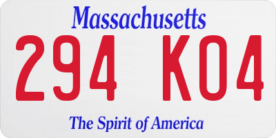 MA license plate 294KO4